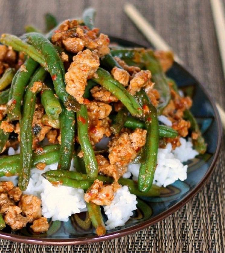 Ground turkey with Chinese green beans