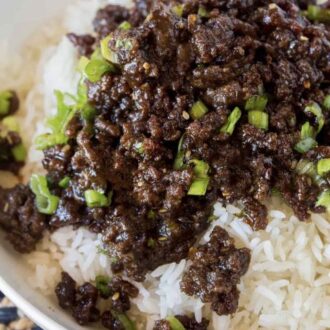 Asian ground beef w white rice and veggies for 2