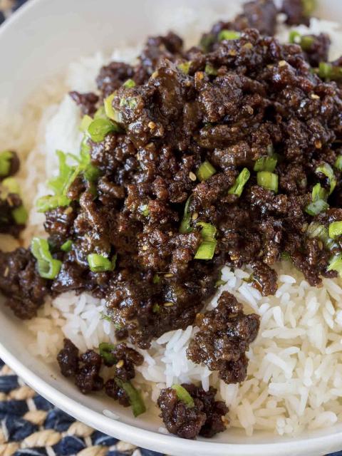 Asian ground beef w white rice and veggies for 2