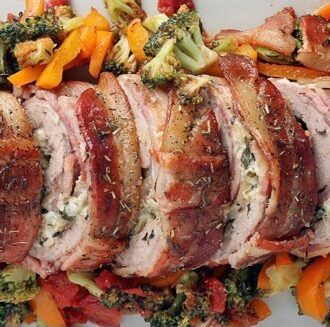Bacon wrapped stuffed pork tenderloin