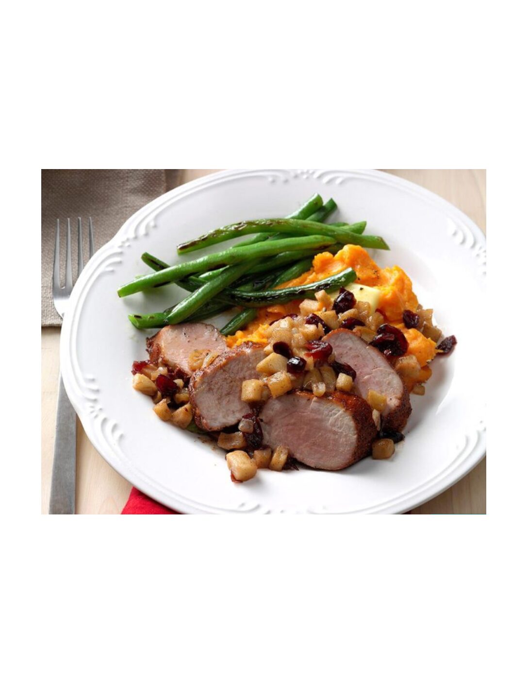 Pork tenderloin with cranberry, apple chutney