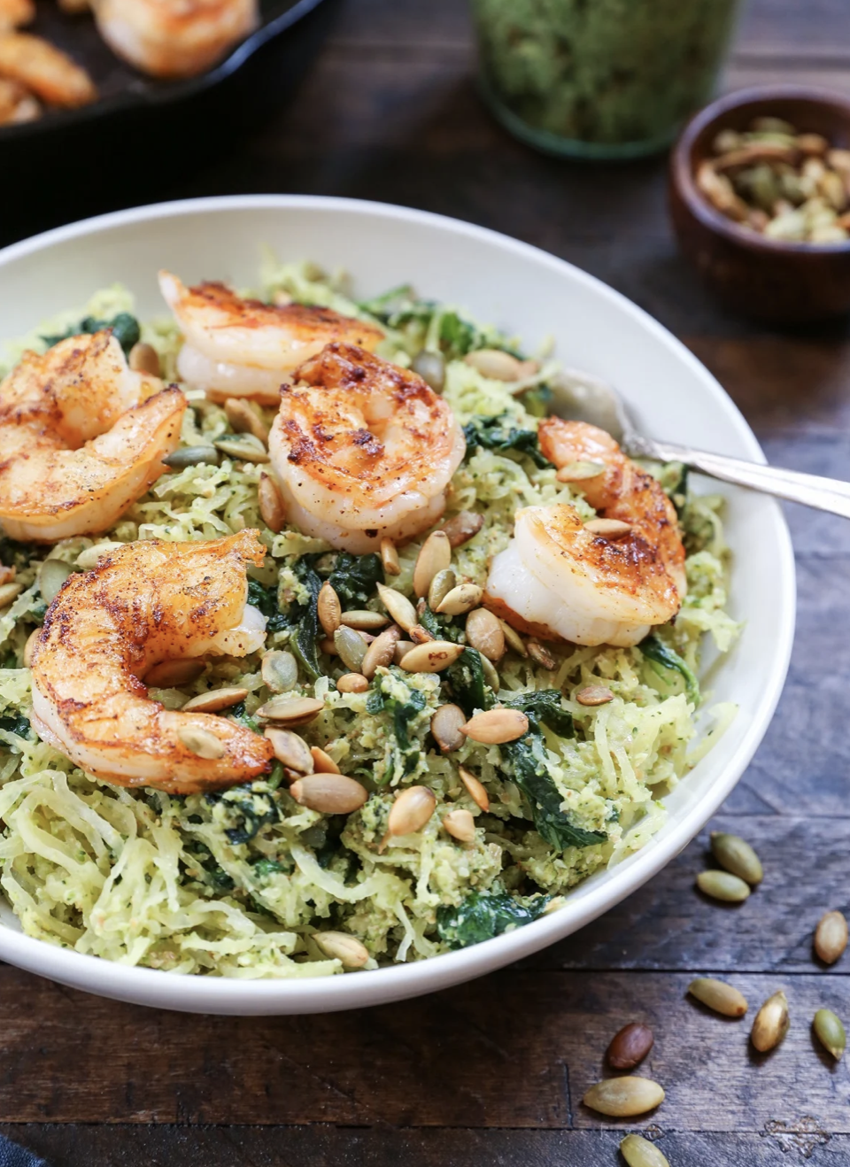 Pesto squash n' sautéed Shrimp
